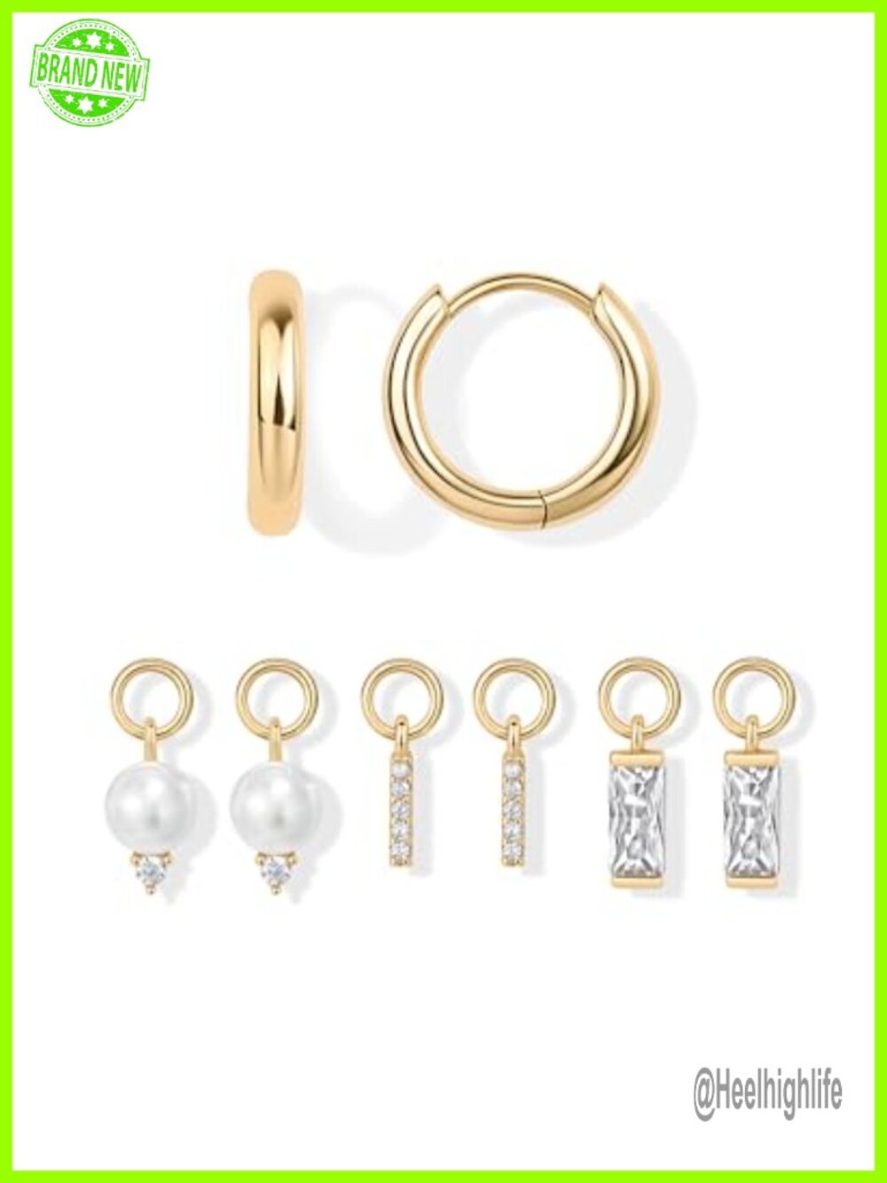 14K Yellow Gold Plated Huggie Earrings with Interchangeable Charms Dainty
